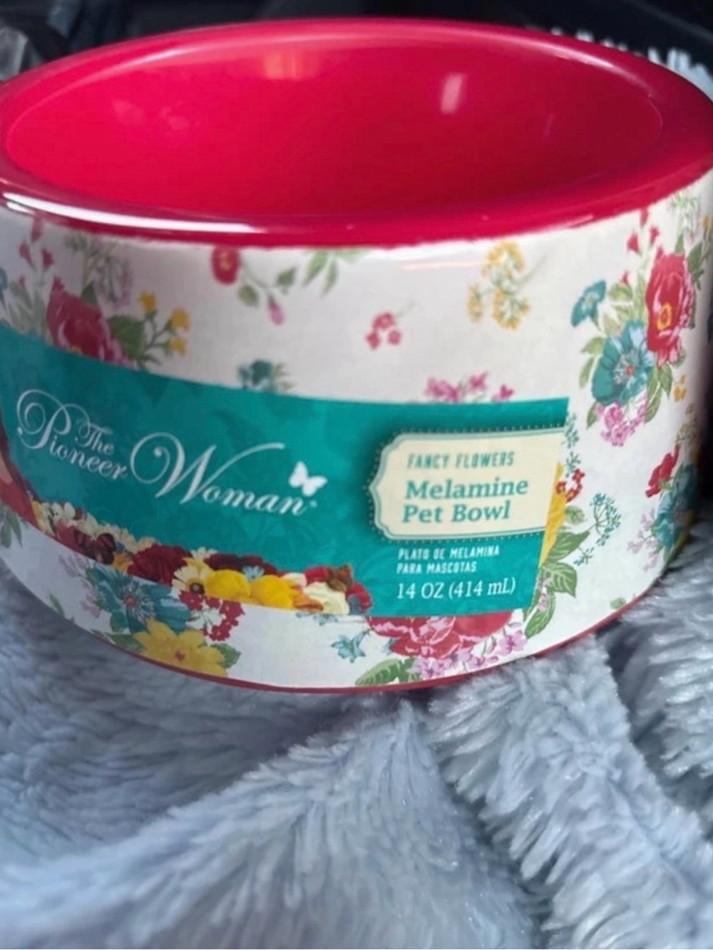 The Pioneer Woman Floral Melamine Dog Bowl - Red Interior